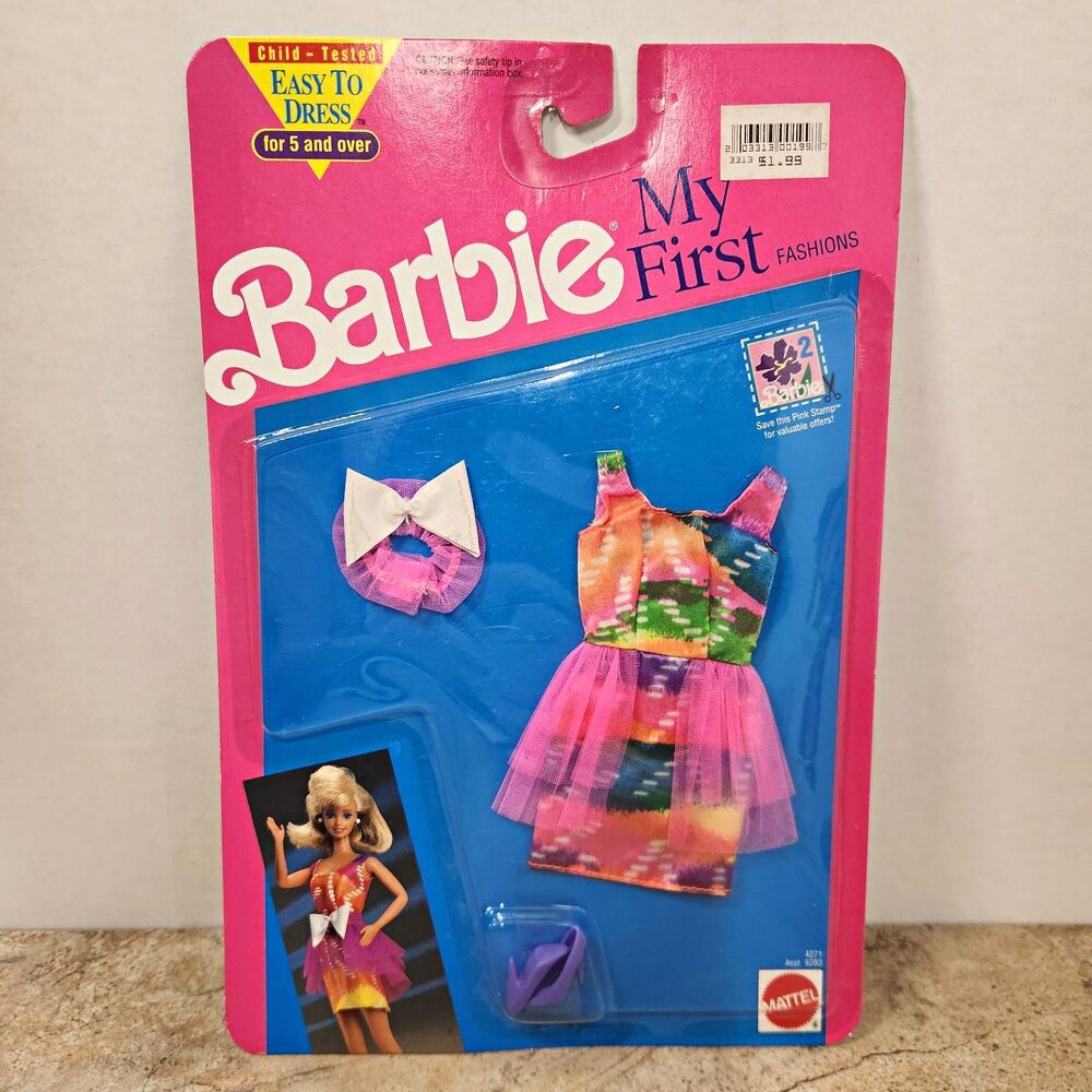 Vintage 1991 Barbie My First Fashions Outfit 4271 Tie Dye Neon Mesh Dress NIP